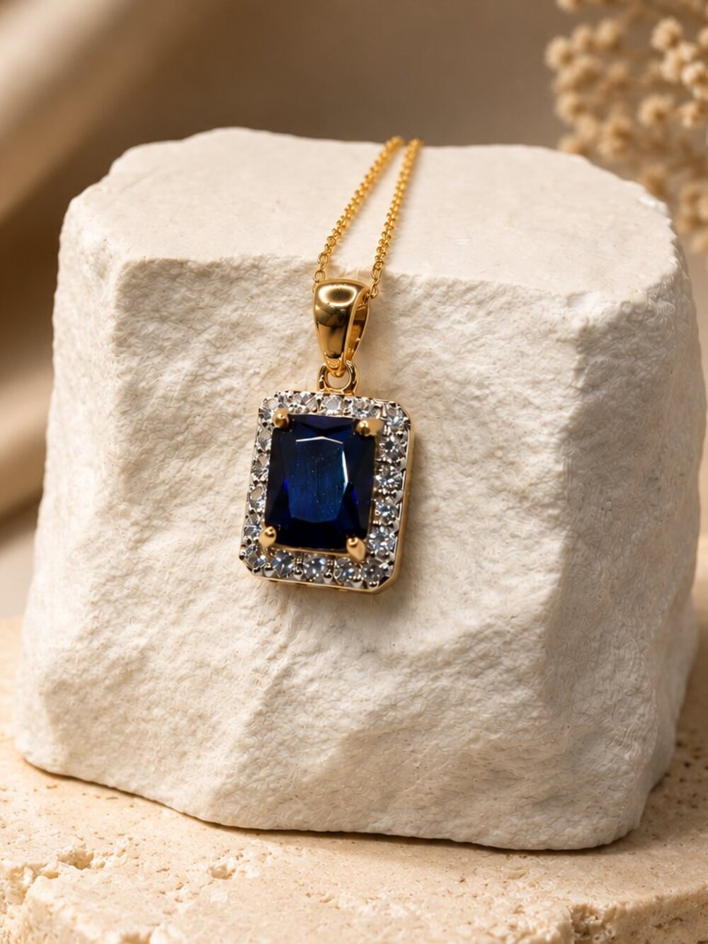 Midnight Sapphire Halo Necklace